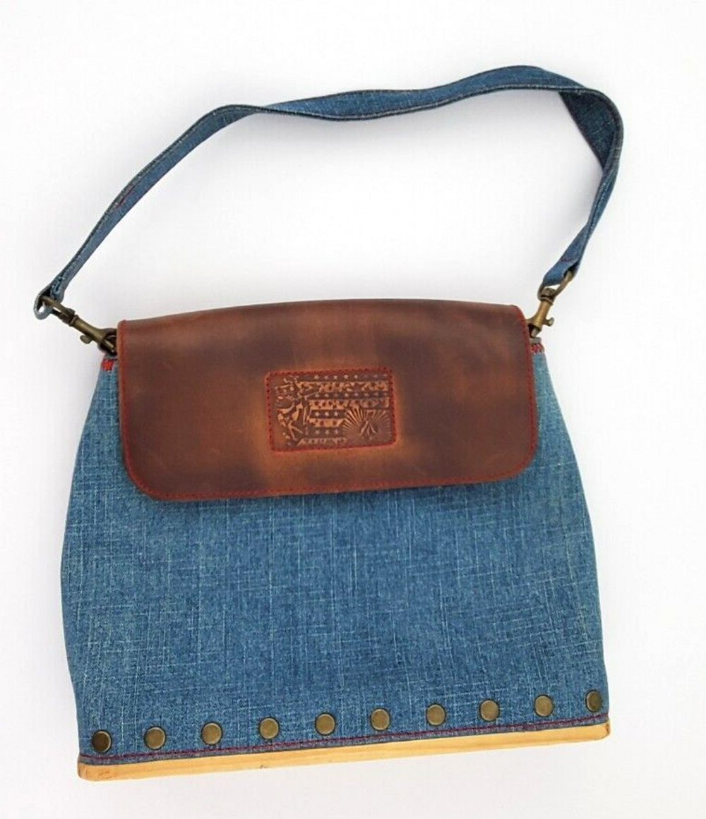 Vintage Volcom Rare Denim Flap Bag/Baguette Wood Bottom Y2K/Late 90s Surf/Skate